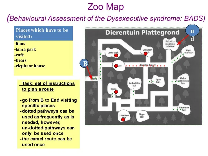 Zoo Map (Behavioural Assessment of the Dysexecutive syndrome: BADS) lions lama park