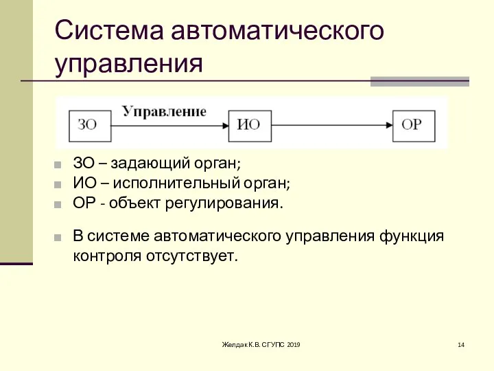 Система автоматического управления ЗО – задающий орган; ИО – исполнительный орган; ОР