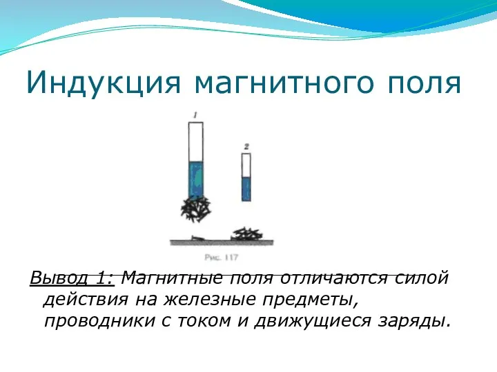 Индукция магнитного поля Вывод 1: Магнитные поля отличаются силой действия на железные