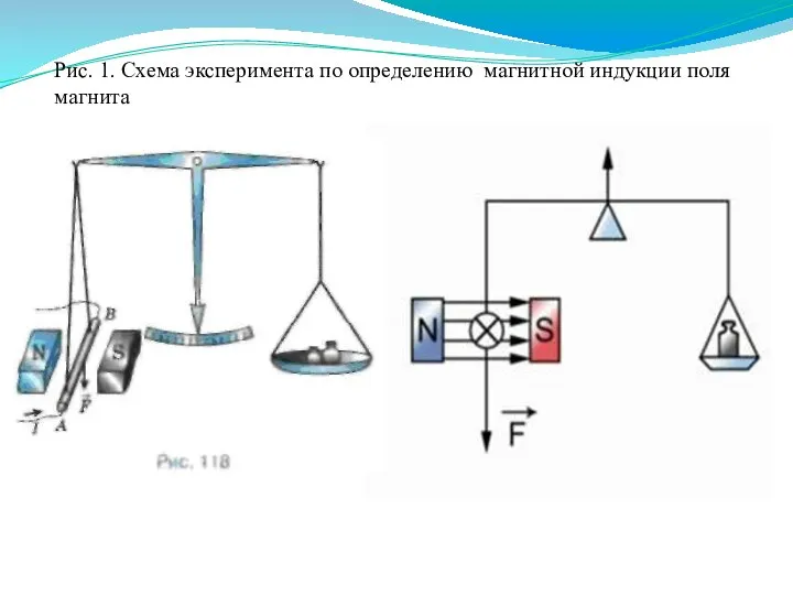 Рис. 1. Схема эксперимента по определению магнитной индукции поля магнита