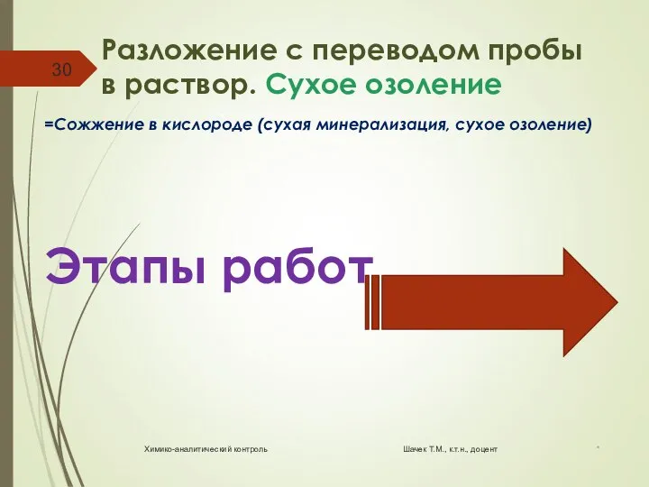 Разложение с переводом пробы в раствор. Сухое озоление =Сожжение в кислороде (сухая