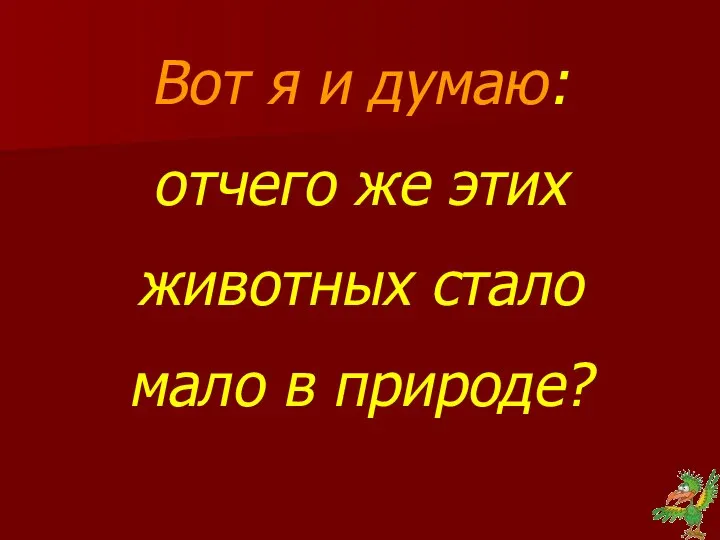 Вот я и думаю: отчего же этих животных стало мало в природе?