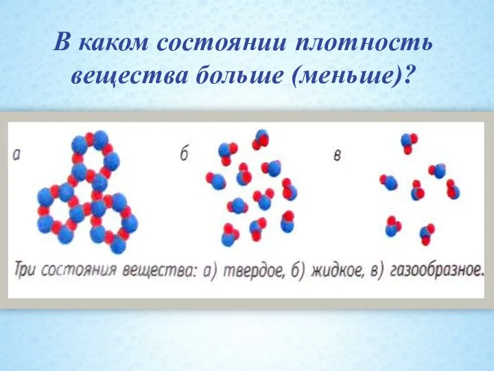 В каком состоянии плотность вещества больше (меньше)?