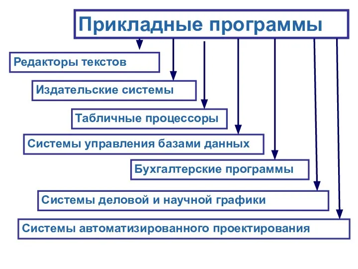 Прикладные программы Редакторы текстов Издательские системы Табличные процессоры Системы управления базами данных