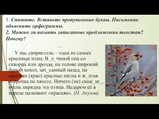 1. Спишите. Вставьте пропущенные буквы. Письменно объясните орфограммы. 2. Можно ли назвать