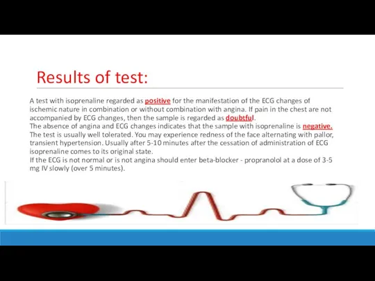 Results of test: A test with isoprenaline regarded as positive for the