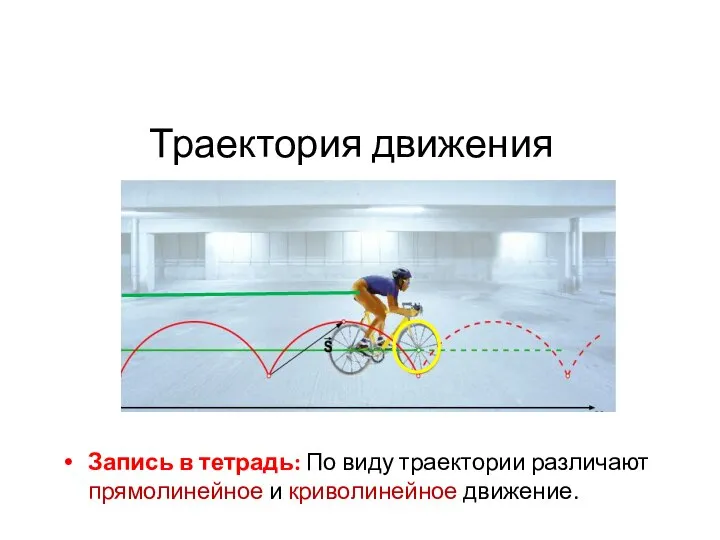 Траектория движения Запись в тетрадь: По виду траектории различают прямолинейное и криволинейное движение.