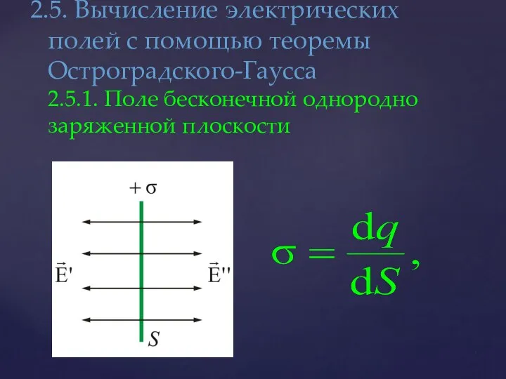 2.5. Вычисление электрических полей с помощью теоремы Остроградского-Гаусса 2.5.1. Поле бесконечной однородно заряженной плоскости