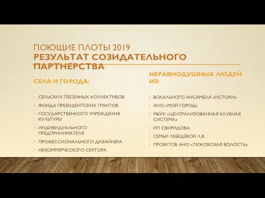 ПОЮЩИЕ ПЛОТЫ 2019 РЕЗУЛЬТАТ СОЗИДАТЕЛЬНОГО ПАРТНЕРСТВА СЕЛА И ГОРОДА: СЕЛЬСКИХ ПЕСЕННЫХ КОЛЛЕКТИВОВ