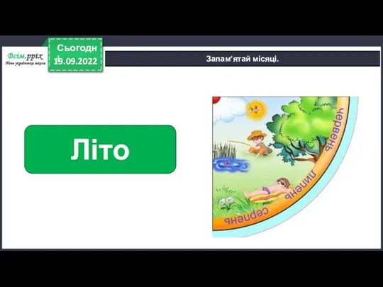 19.09.2022 Сьогодні Запам’ятай місяці. Літо