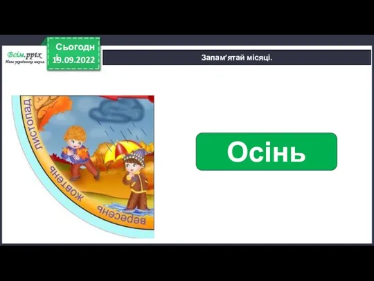 19.09.2022 Сьогодні Запам’ятай місяці. Осінь