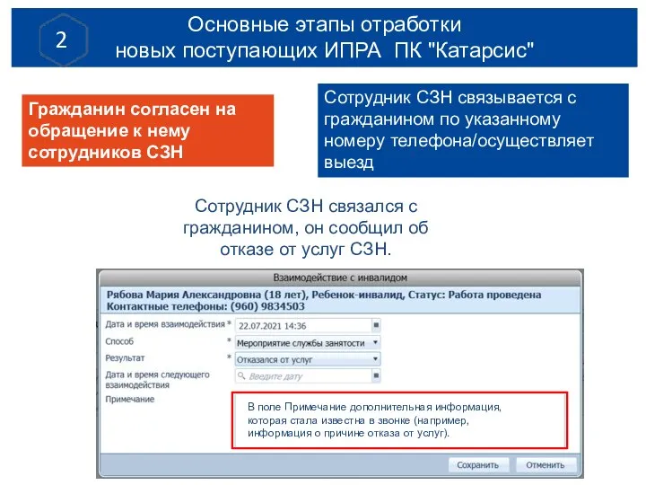 Гражданин согласен на обращение к нему сотрудников СЗН Основные этапы отработки новых