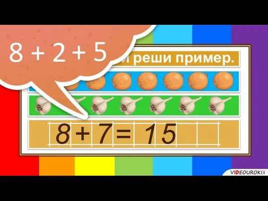 Составь и реши пример. 8 + 7 = 1 5 8 + 2 + 5