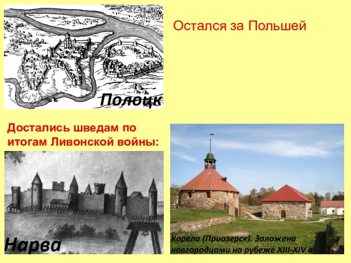 Достались шведам по итогам Ливонской войны: Остался за Польшей