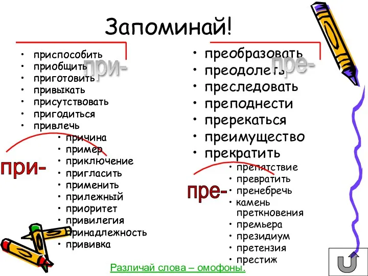 преобразовать преодолеть преследовать преподнести пререкаться преимущество прекратить препятствие превратить пренебречь камень преткновения