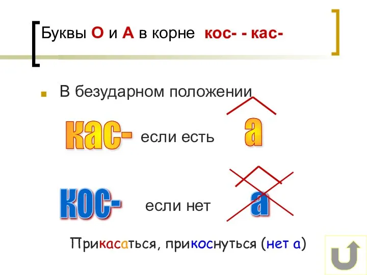 Буквы О и А в корне кос- - кас- В безударном положении