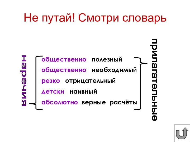 Не путай! Смотри словарь общественно полезный общественно необходимый резко отрицательный детски наивный