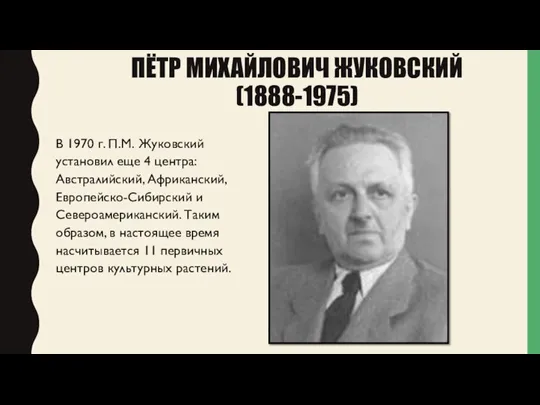 ПЁТР МИХАЙЛОВИЧ ЖУКОВСКИЙ (1888-1975) В 1970 г. П.М. Жуковский установил еще 4
