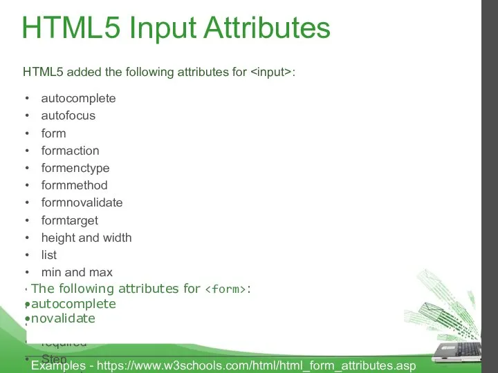 HTML5 Input Attributes autocomplete autofocus form formaction formenctype formmethod formnovalidate formtarget height