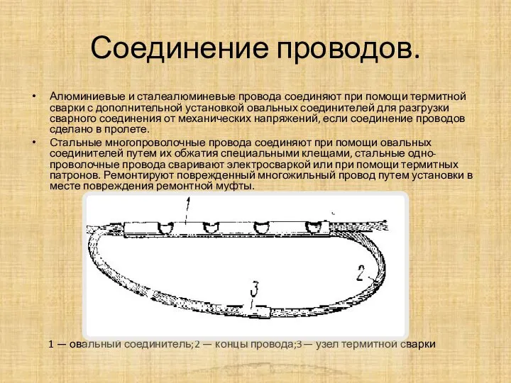 Соединение проводов. Алюминиевые и сталеалюминевые провода соединяют при помощи термитной сварки с