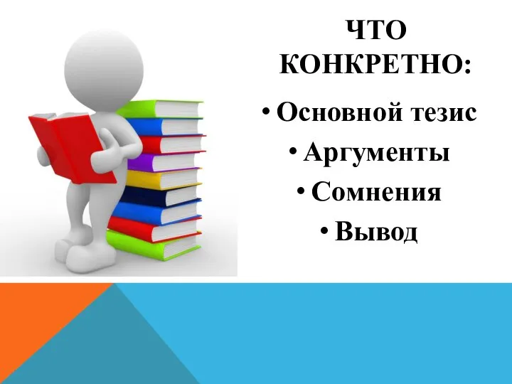 ЧТО КОНКРЕТНО: Основной тезис Аргументы Сомнения Вывод