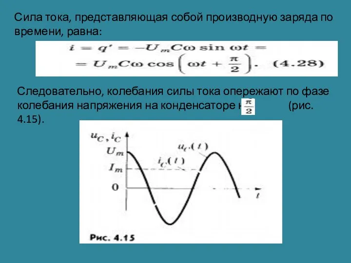 Сила тока, представляющая собой производную заряда по времени, равна: Следовательно, колебания силы