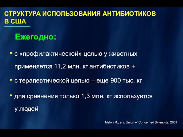 с «профилактической» целью у животных применяется 11,2 млн. кг антибиотиков + с