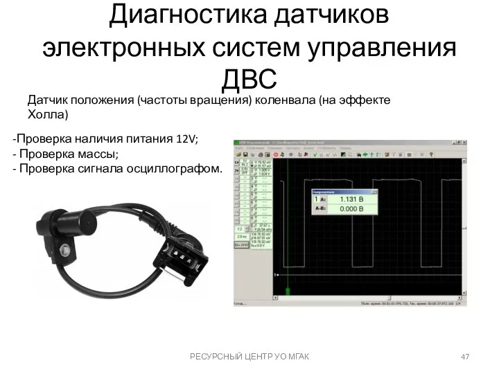 Диагностика датчиков электронных систем управления ДВС РЕСУРСНЫЙ ЦЕНТР УО МГАК Датчик положения