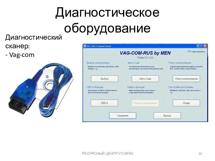 РЕСУРСНЫЙ ЦЕНТР УО МГАК Диагностический сканер: - Vag-com Диагностическое оборудование