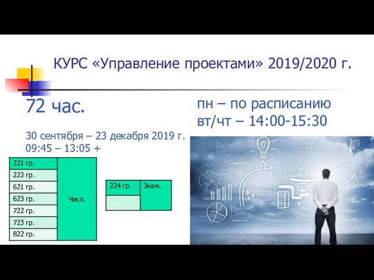 КУРС «Управление проектами» 2019/2020 г. 72 час. 30 сентября – 23 декабря