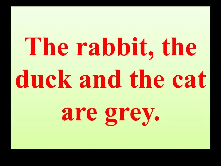 The rabbit, the duck and the cat are grey.