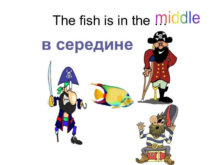 The fish is in the … middle в середине