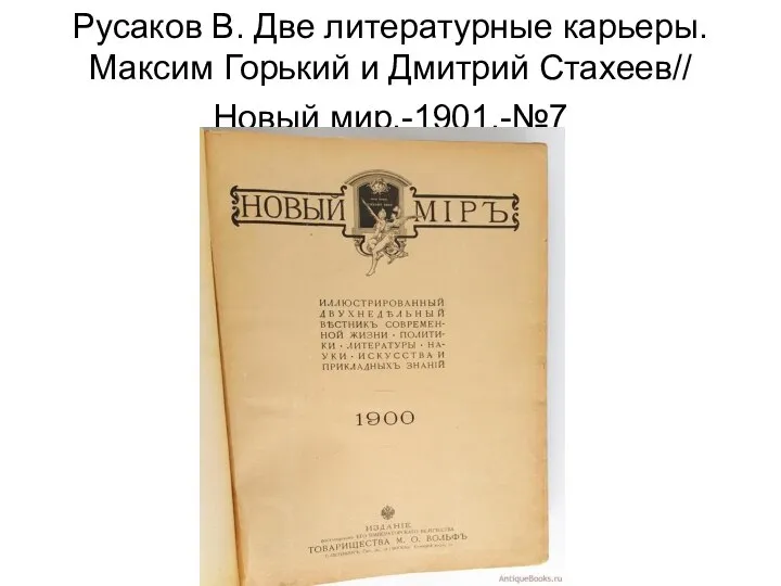 Русаков В. Две литературные карьеры. Максим Горький и Дмитрий Стахеев// Новый мир.-1901.-№7