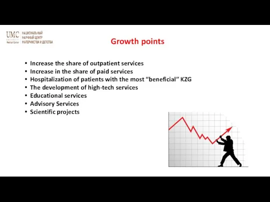 Growth points Increase the share of outpatient services Increase in the share