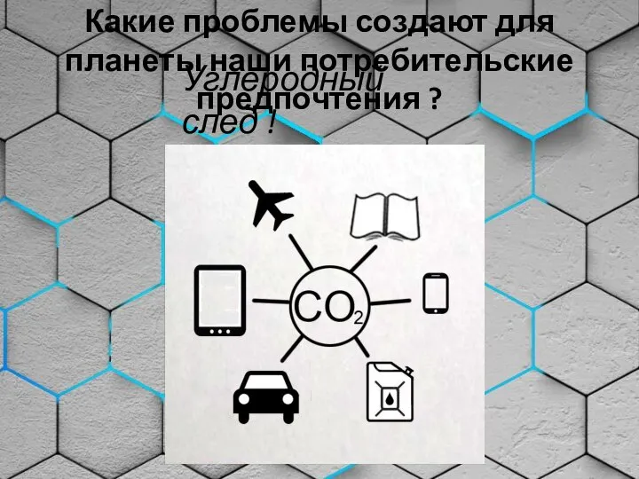 Какие проблемы создают для планеты наши потребительские предпочтения ? Углеродный след !