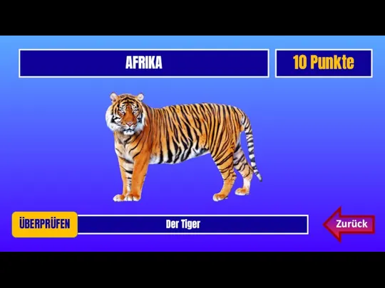 Der Tiger AFRIKA 10 Punkte ÜBERPRÜFEN Zurück