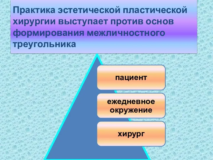 Практика эстетической пластической хирургии выступает против основ формирования межличностного треугольника