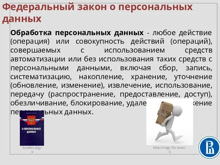 Федеральный закон о персональных данных Обработка персональных данных - любое действие (операция)