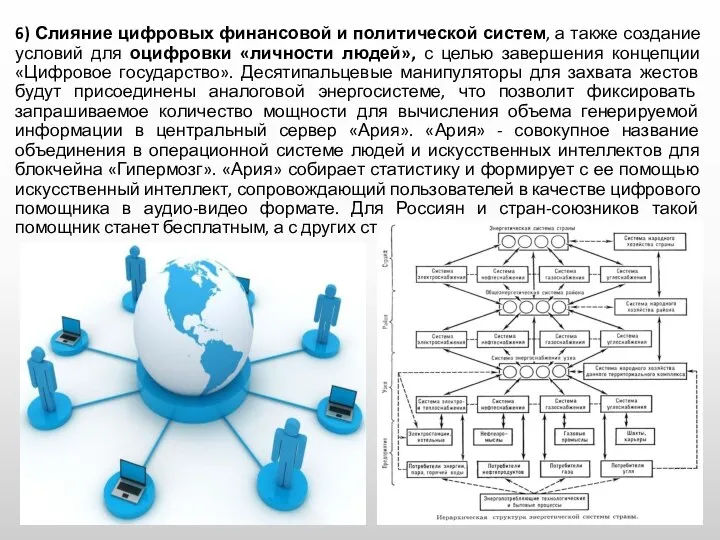 6) Слияние цифровых финансовой и политической систем, а также создание условий для