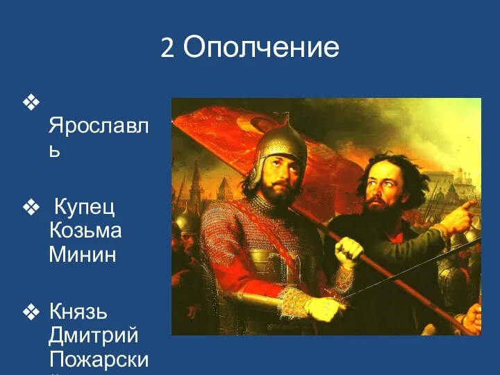 2 Ополчение Ярославль Купец Козьма Минин Князь Дмитрий Пожарский