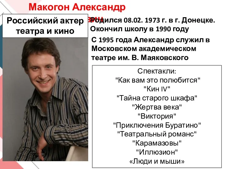 Макогон Александр Сергеевич Родился 08.02. 1973 г. в г. Донецке. Окончил школу