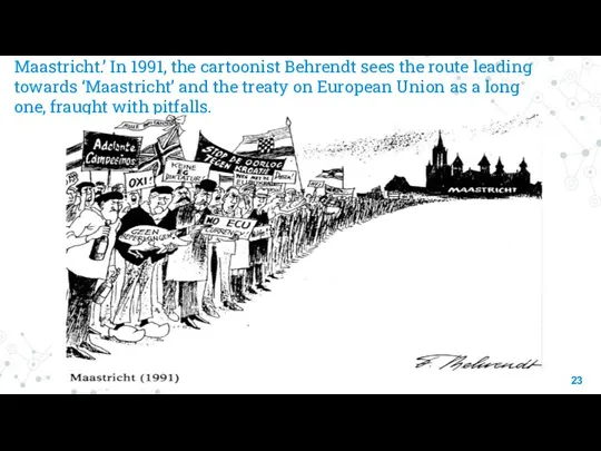 Maastricht.’ In 1991, the cartoonist Behrendt sees the route leading towards ‘Maastricht’