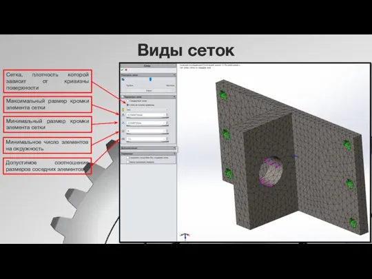 Виды сеток Сетка, плотность которой зависит от кривизны поверхности Максимальный размер кромки