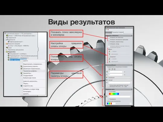 Виды результатов Показать точки максимума и минимума Настройка пределов шкалы эпюры Положение