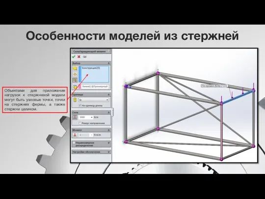 Объектами для приложения нагрузок к стержневой модели могут быть узловые точки, точки