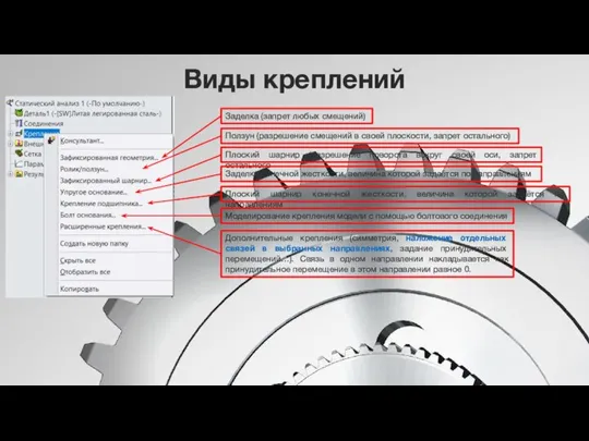 Виды креплений Заделка (запрет любых смещений) Ползун (разрешение смещений в своей плоскости,