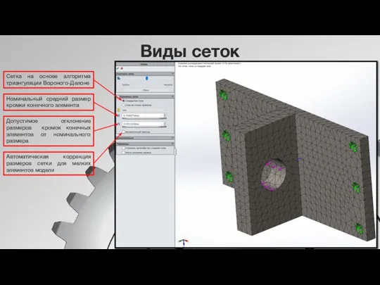 Виды сеток Сетка на основе алгоритма триангуляции Вороного-Делоне Номинальный средний размер кромки