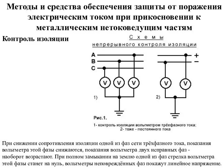 Методы и средства обеспечения защиты от поражения электрическим током при прикосновении к