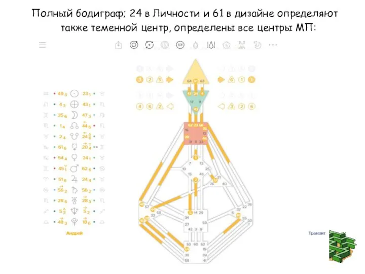 Полный бодиграф; 24 в Личности и 61 в дизайне определяют также теменной