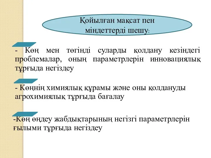 Қойылған мақсат пен міндеттерді шешу: